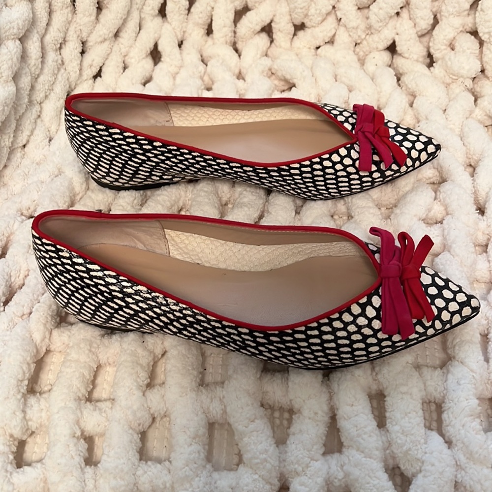 Status leather pointy toe ballet flats with suede bows - Picture 3 of 6
